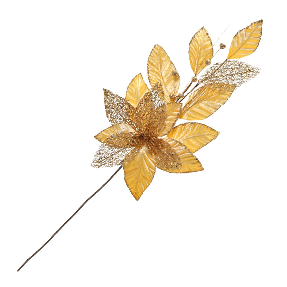 Flor Natalina para Arranjos 63x19cm Dourada Espressione Christmas -  Dadepresente