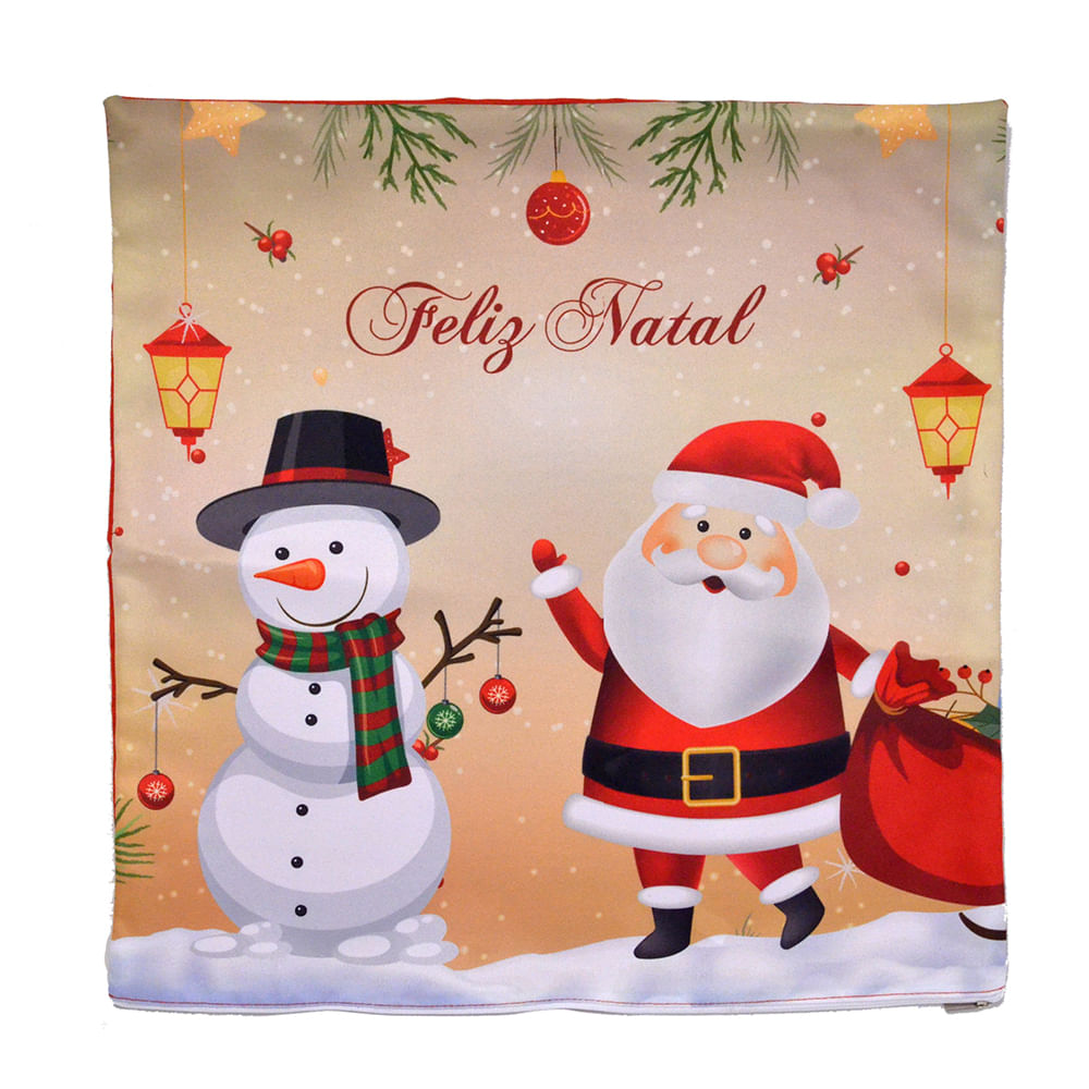 Capa Para Almofada Natal Papai Noel e Boneco de Neve 45x45cm - Dadepresente
