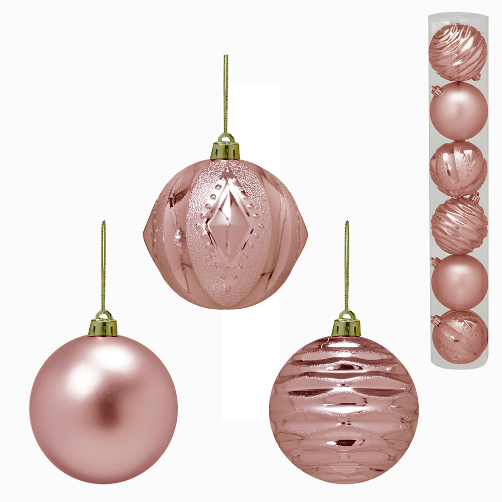 Bola para Árvore de Natal 6 unidades 9cm Modern Rosa Espressione Christmas  - Dadepresente