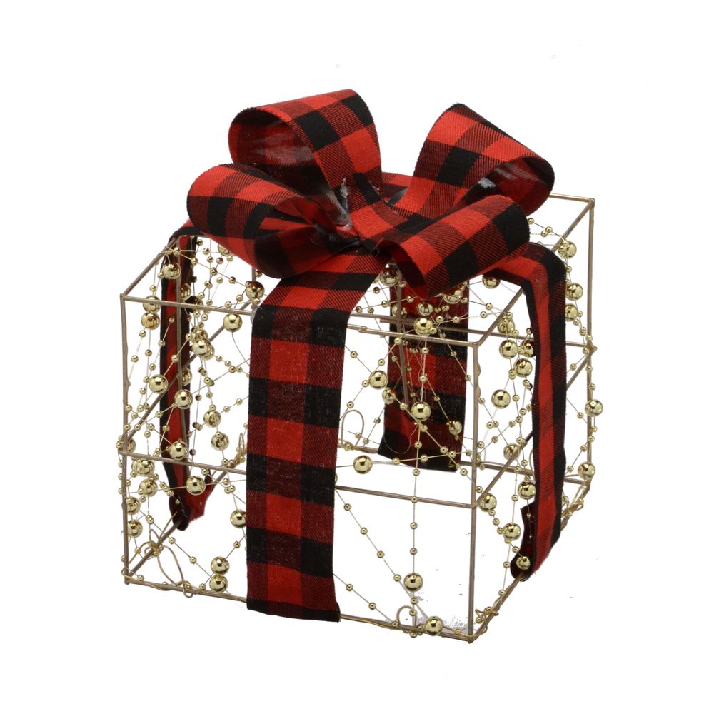 Caixa Decorativa Presente de Natal Laço Xadrez 15cm - Dadepresente