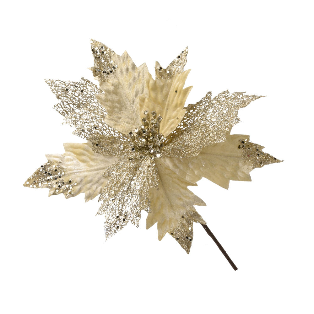 Flor Natalina Dourada 28cm Espressione Christmas - Dadepresente