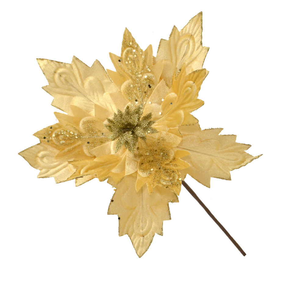 Flor Natalina Dourada 26cm Espressione Christmas - Dadepresente